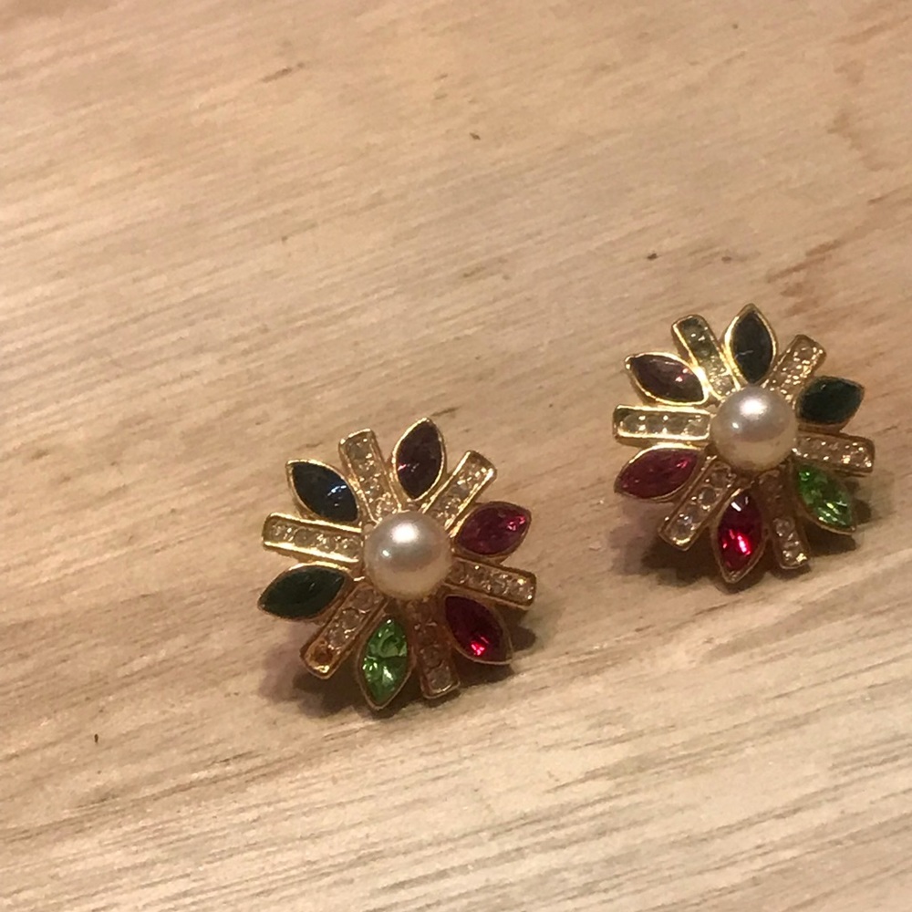 Multicolored Faux Gem And Pearl Earrings
